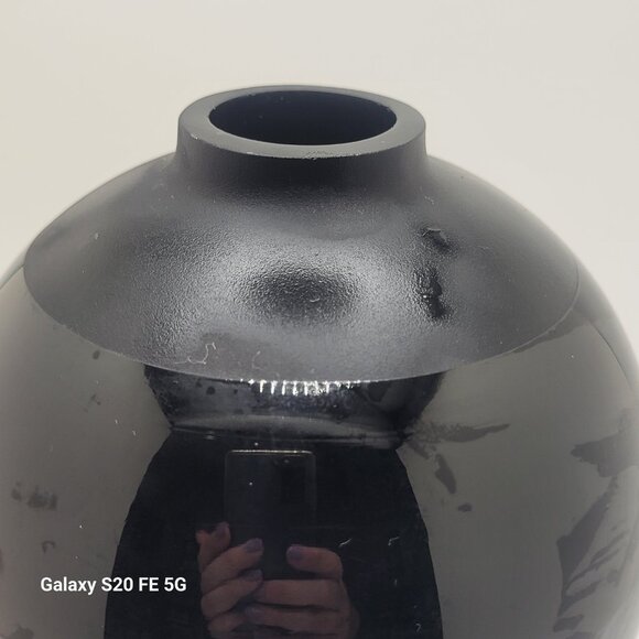 Vintage 7" Mouth Blown Black Textured Stripes Globe Vase - Picture 3 of 16